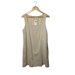 Abercrombie & Fitch Linen Blend Sleeveless Dress Beige Size M Pocket Square Neck
